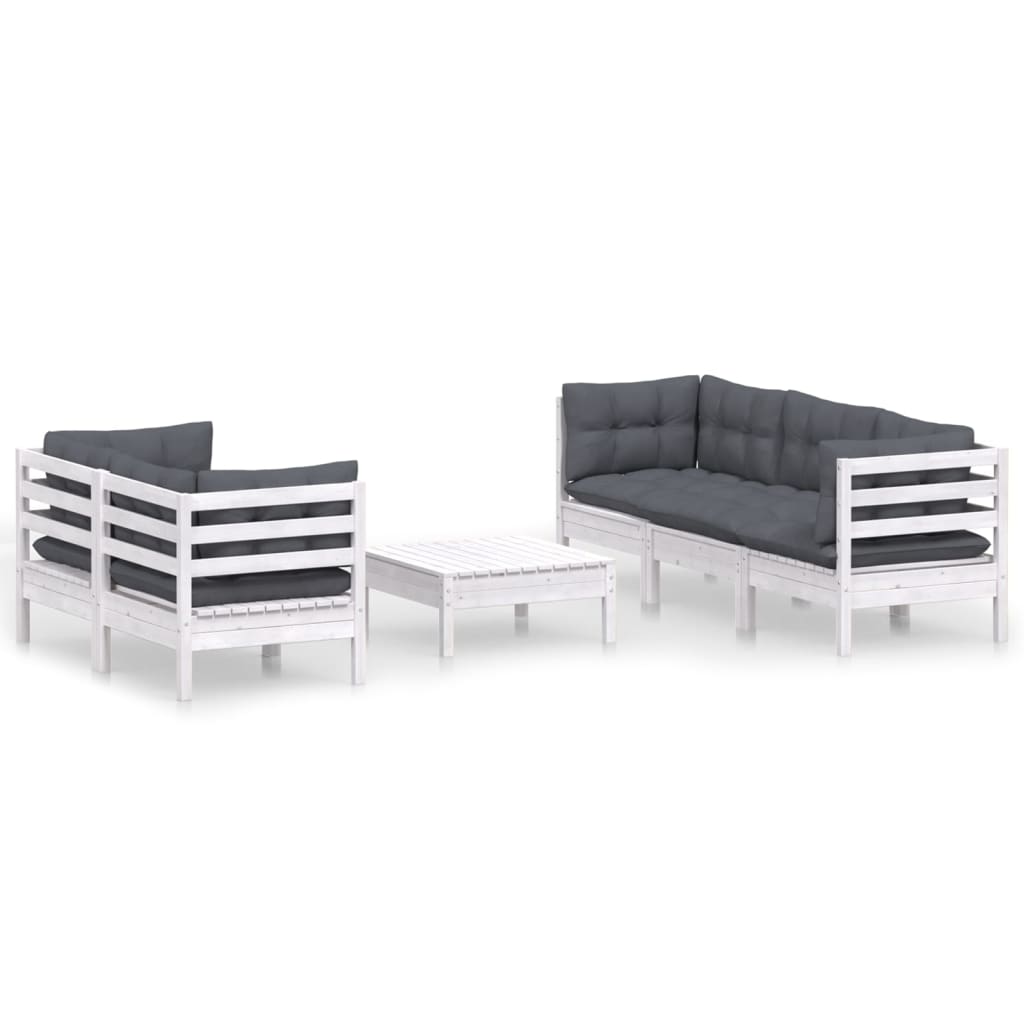 6-tlg. Garten-Lounge-Set mit Anthrazit Kissen Kiefernholz