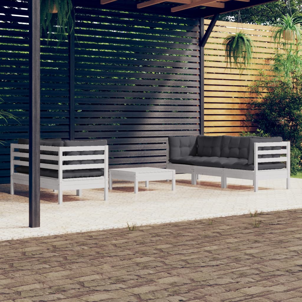 6-tlg. Garten-Lounge-Set mit Anthrazit Kissen Kiefernholz