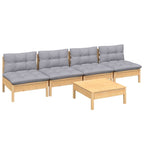 5-tlg. Garten-Lounge-Set mit Grauen Kissen Kiefernholz