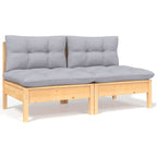 9-tlg. Garten-Lounge-Set mit Grauen Kissen Kiefer Massivholz