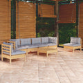 7-tlg. Garten-Lounge-Set mit Grauen Kissen Kiefer Massivholz