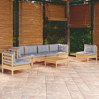 7-tlg. Garten-Lounge-Set mit Grauen Kissen Kiefer Massivholz