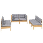 6-tlg. Garten-Lounge-Set mit Grauen Kissen Kiefer Massivholz