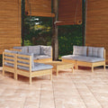 7-tlg. Garten-Lounge-Set mit Grauen Kissen Kiefer Massivholz
