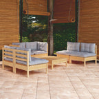 7-tlg. Garten-Lounge-Set mit Grauen Kissen Kiefer Massivholz