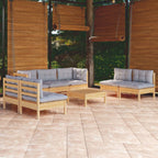 8-tlg. Garten-Lounge-Set mit Grauen Kissen Kiefer Massivholz