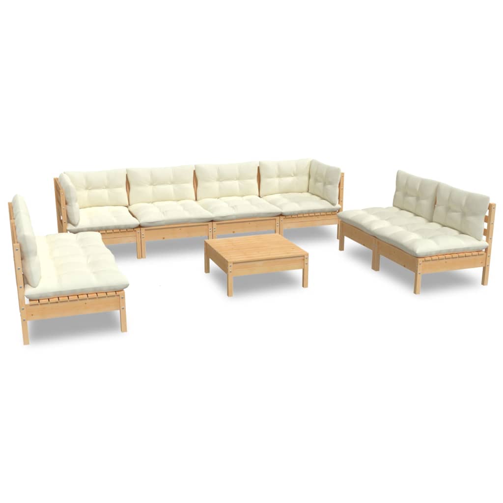 9-tlg. Garten-Lounge-Set mit Creme Kissen Massivholz Kiefer
