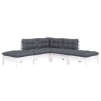 5-tlg. Garten-Lounge-Set mit Kissen Weiß Kiefernholz