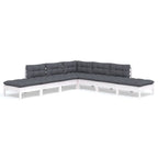7-tlg. Garten-Lounge-Set mit Kissen Weiß Kiefernholz