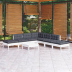 8-tlg. Garten-Lounge-Set mit Kissen Weiß Kiefernholz