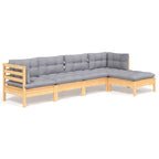 5-tlg. Garten-Lounge-Set mit Grauen Kissen Kiefernholz