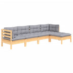 5-tlg. Garten-Lounge-Set mit Grauen Kissen Kiefernholz