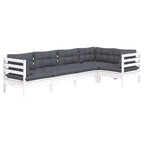 5-tlg. Garten-Lounge-Set mit Kissen Weiß Kiefernholz