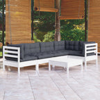 6-tlg. Garten-Lounge-Set mit Kissen Weiß Kiefernholz