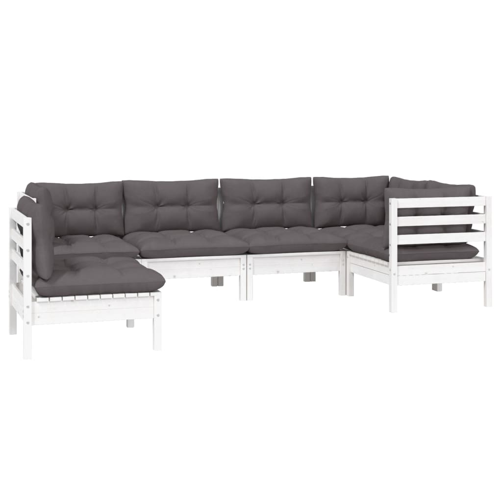 6-tlg. Garten-Lounge-Set mit Kissen Weiß Kiefernholz