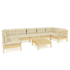 8-tlg. Garten-Lounge-Set mit Creme Kissen Kiefernholz