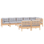 8-tlg. Garten-Lounge-Set mit Grauen Kissen Kiefer Massivholz