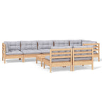 9-tlg. Garten-Lounge-Set mit Grauen Kissen Kiefer Massivholz