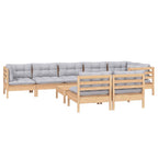 9-tlg. Garten-Lounge-Set mit Grauen Kissen Kiefer Massivholz