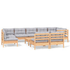 10-tlg. Garten-Lounge-Set mit Grauen Kissen Kiefer Massivholz