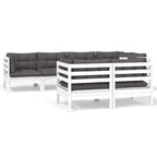 7-tlg. Garten-Lounge-Set mit Kissen Weiß Kiefer Massivholz