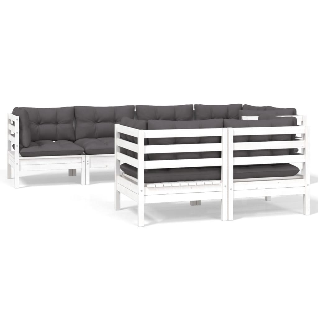7-tlg. Garten-Lounge-Set mit Kissen Weiß Kiefer Massivholz