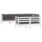 7-tlg. Garten-Lounge-Set mit Kissen Weiß Kiefer Massivholz