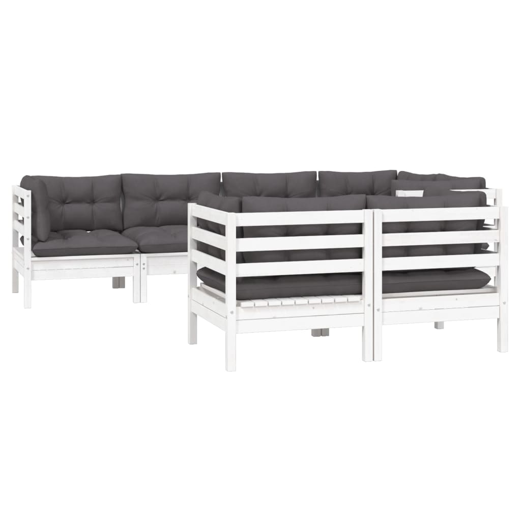 7-tlg. Garten-Lounge-Set mit Kissen Weiß Kiefer Massivholz