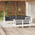 7-tlg. Garten-Lounge-Set mit Kissen Weiß Kiefer Massivholz