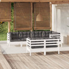 7-tlg. Garten-Lounge-Set mit Kissen Weiß Kiefer Massivholz