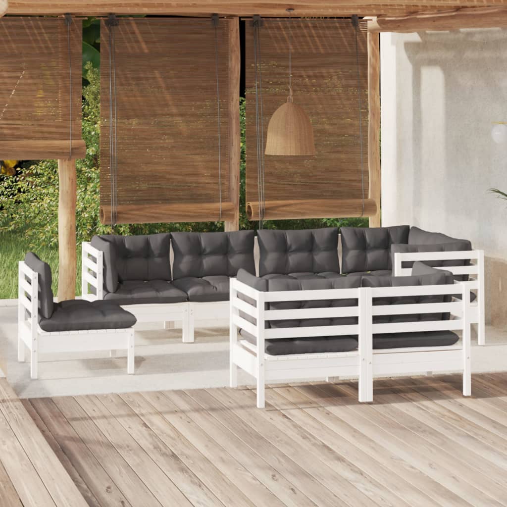 8-tlg. Garten-Lounge-Set mit Kissen Weiß Kiefer Massivholz