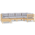6-tlg. Garten-Lounge-Set mit Grauen Kissen Kiefer Massivholz