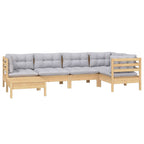 6-tlg. Garten-Lounge-Set mit Grauen Kissen Kiefer Massivholz
