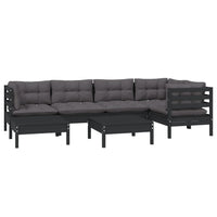 7-tlg. Garten-Lounge-Set mit Kissen Schwarz Kiefer Massivholz