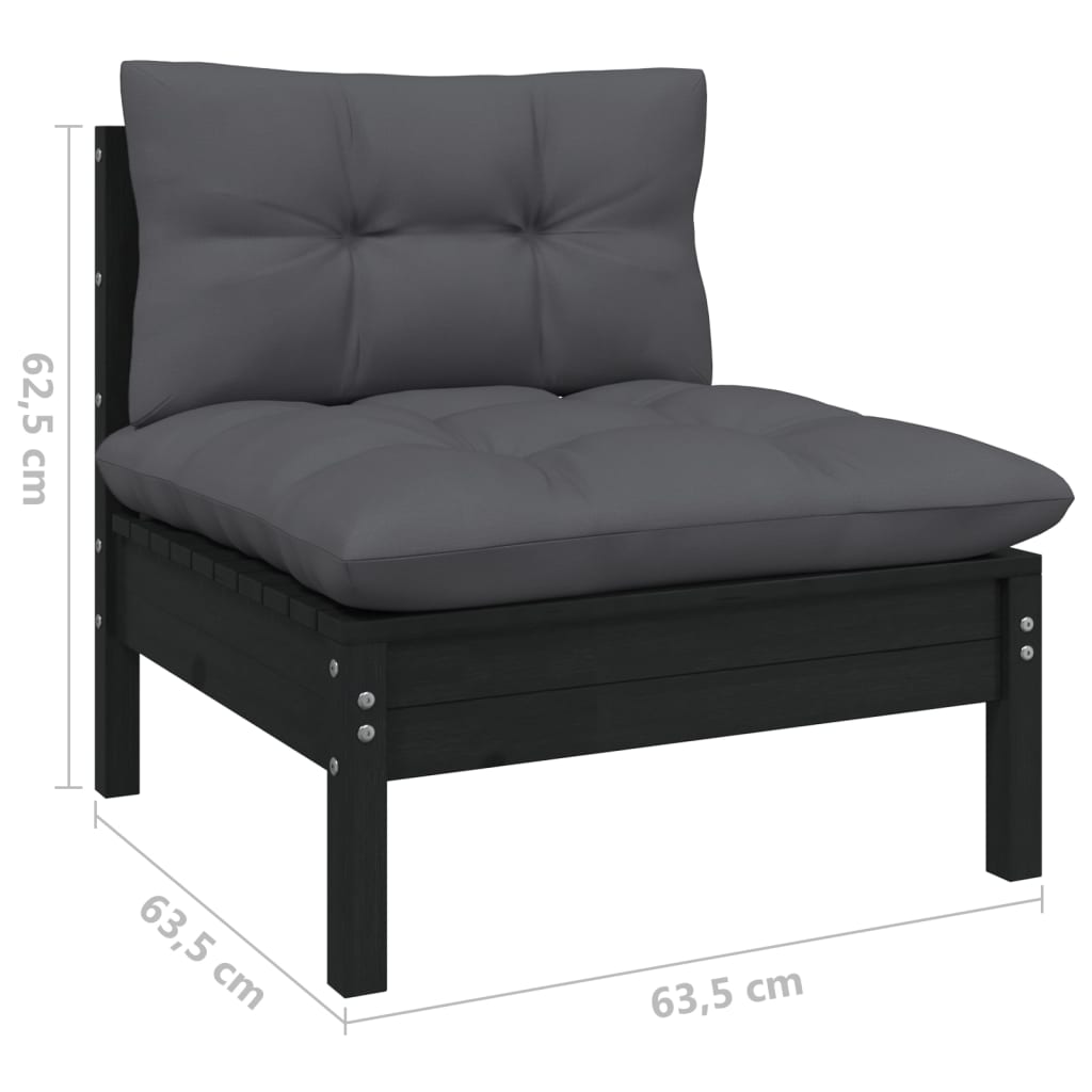 7-tlg. Garten-Lounge-Set mit Kissen Schwarz Kiefer Massivholz