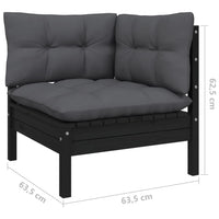 7-tlg. Garten-Lounge-Set mit Kissen Schwarz Kiefer Massivholz