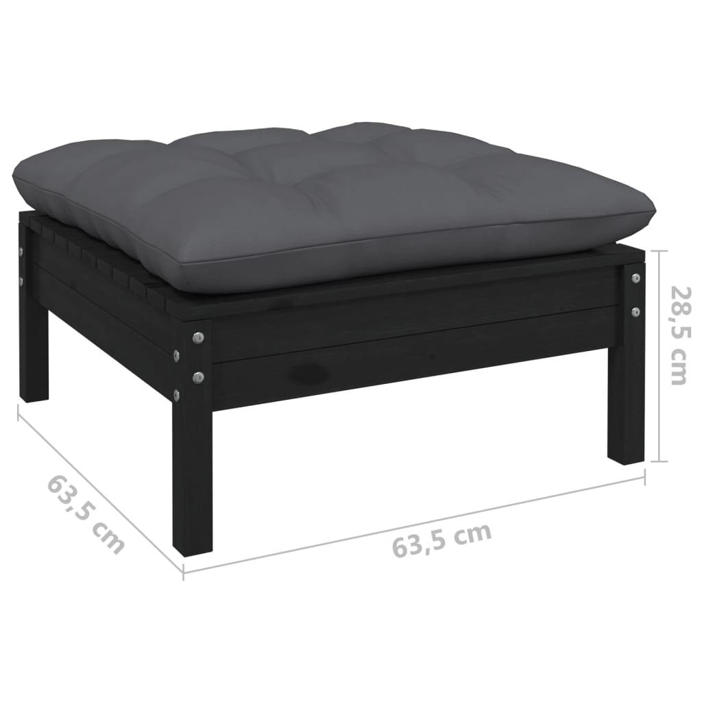 7-tlg. Garten-Lounge-Set mit Kissen Schwarz Kiefer Massivholz