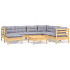8-tlg. Garten-Lounge-Set mit Grauen Kissen Kiefer Massivholz