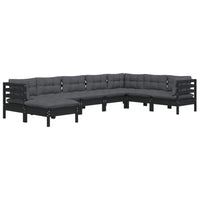 8-tlg. Garten-Lounge-Set mit Kissen Schwarz Massivholz Kiefer