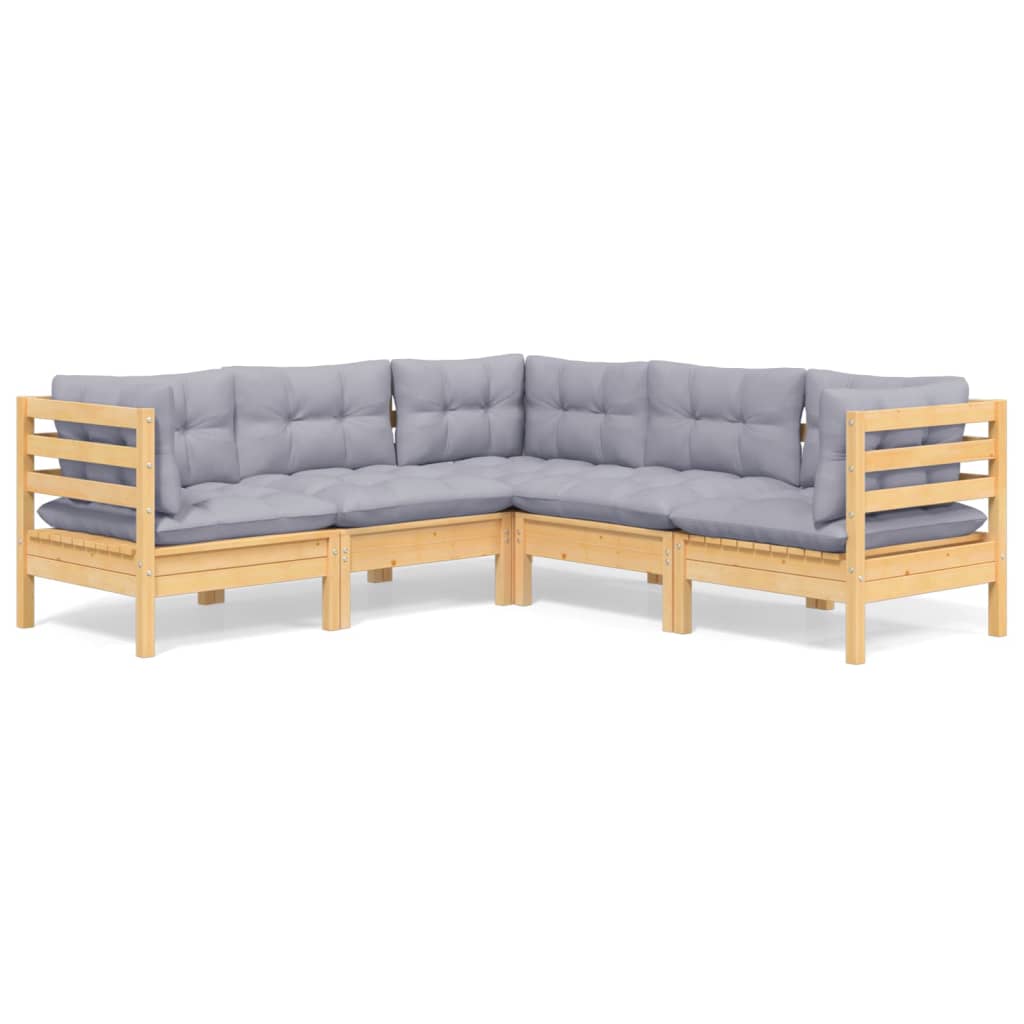 5-tlg. Garten-Lounge-Set mit Grauen Kissen Kiefer Massivholz