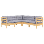 5-tlg. Garten-Lounge-Set mit Grauen Kissen Kiefer Massivholz