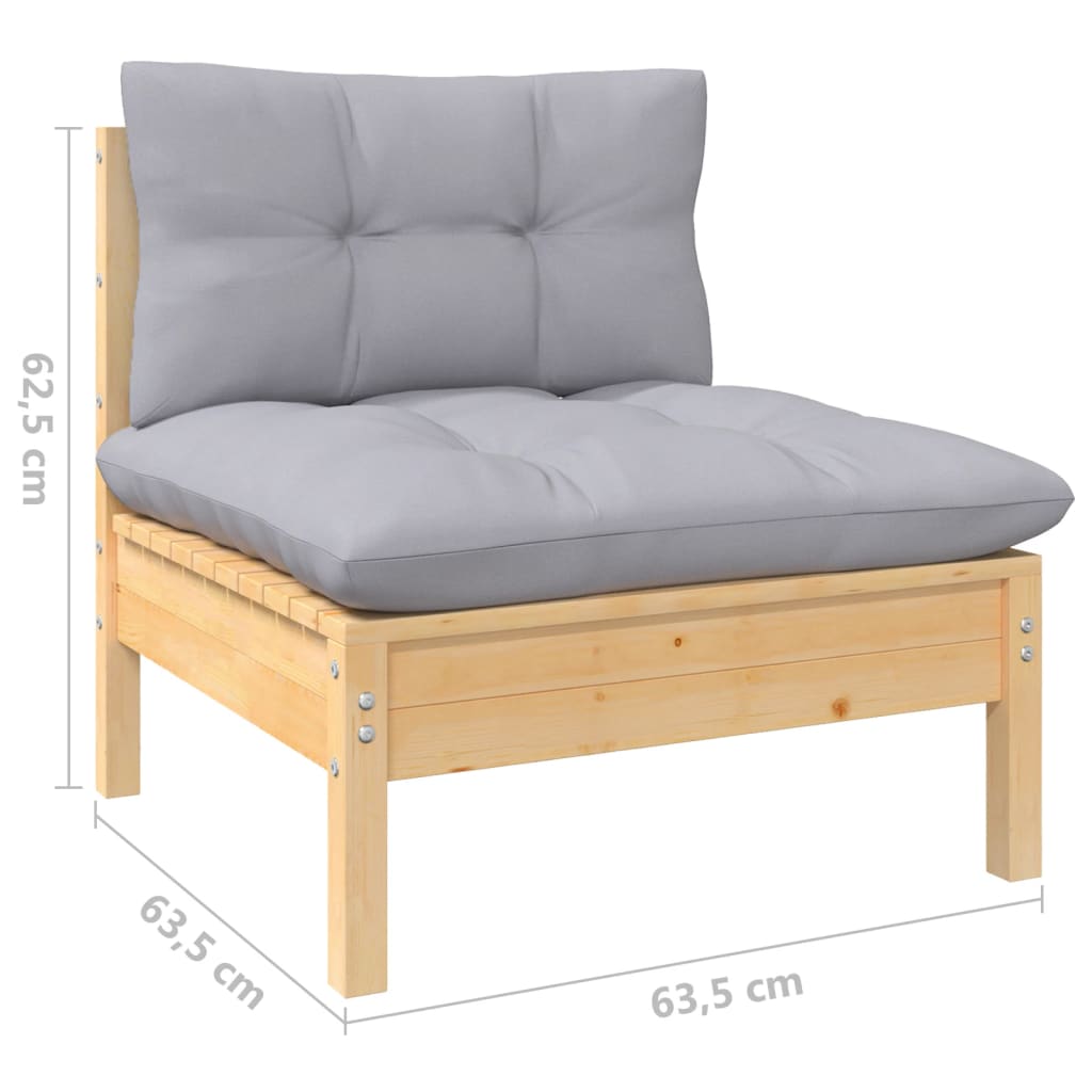 5-tlg. Garten-Lounge-Set mit Grauen Kissen Kiefer Massivholz
