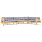 7-tlg. Garten-Lounge-Set mit Grauen Kissen Kiefer Massivholz