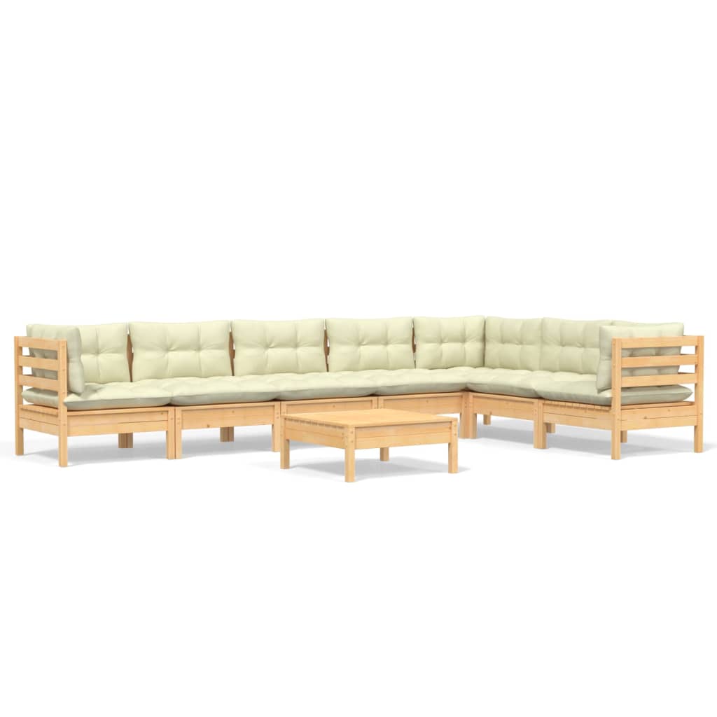 8-tlg. Garten-Lounge-Set mit Creme Kissen Massivholz Kiefer