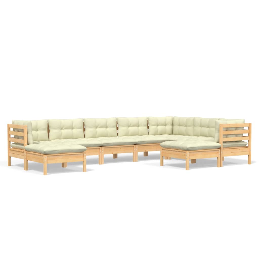 9-tlg. Garten-Lounge-Set mit Creme Kissen Massivholz Kiefer