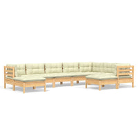 9-tlg. Garten-Lounge-Set mit Creme Kissen Massivholz Kiefer