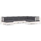 9-tlg. Garten-Lounge-Set mit Kissen Weiß Kiefer Massivholz