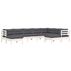 9-tlg. Garten-Lounge-Set mit Kissen Weiß Kiefer Massivholz
