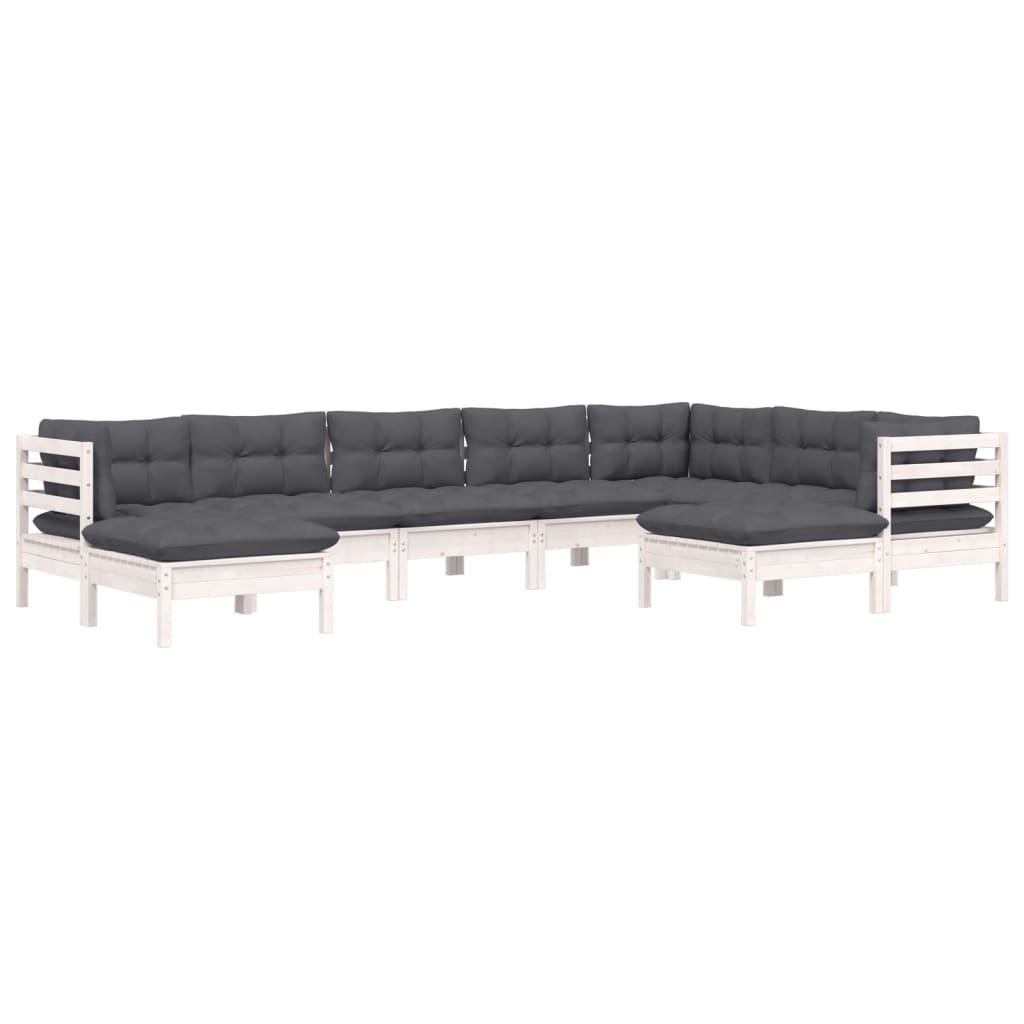9-tlg. Garten-Lounge-Set mit Kissen Weiß Kiefer Massivholz