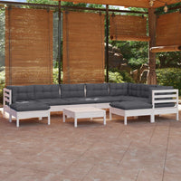 10-tlg. Garten-Lounge-Set mit Kissen Weiß Kiefer Massivholz